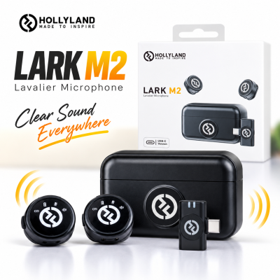 Hollyland Lark M2 Wireless Lavalier Microphone – Ultra-Compact Button-Sized Mic with Hi-Fi Sound, Environmental Noise Cancellation & Long Battery Life for Vlogging & Interviews